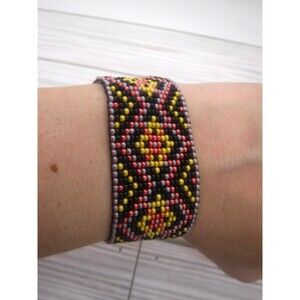 Loom Beaded Bracelet Black, Yellow, & Pink